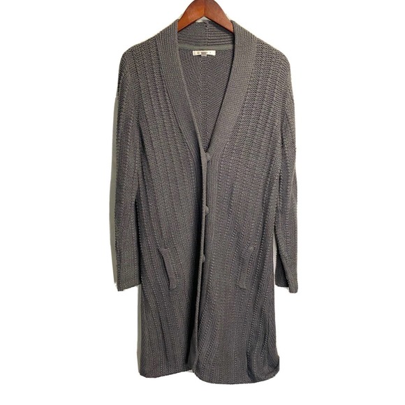Cabi Womens Stay Cozy Cardigan Long Snap Up V-neck Chunky Knit Grey Size‎ Medium - Picture 1 of 4